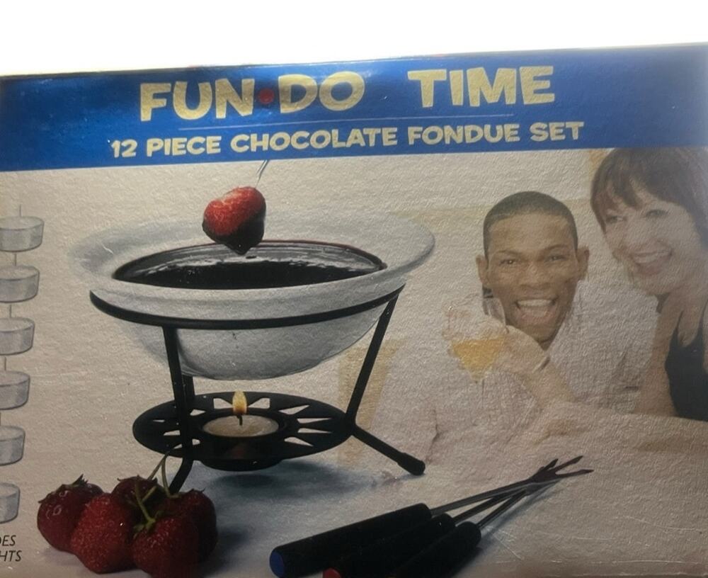 Fun Do Time Chocolate Fondue Set New - Open Box - Stoneware Stand Tea Lights